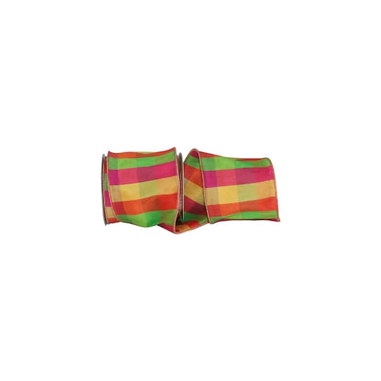 JAM Paper 4" x 10yd. Celine Burst Plaid Wired Ribbon